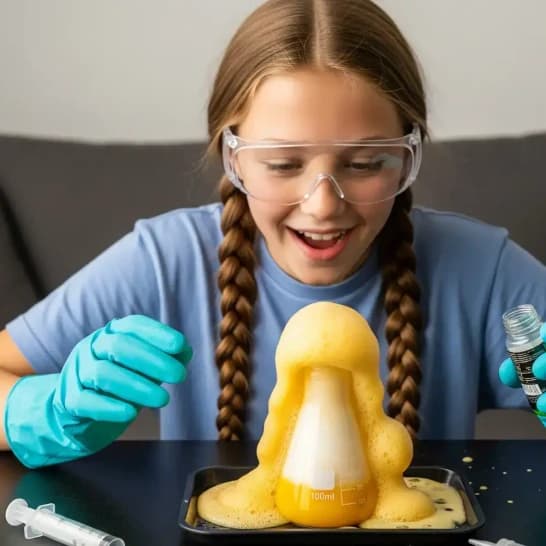 Fille de 12 ans réalisant le kit de science Avalanche de mousse