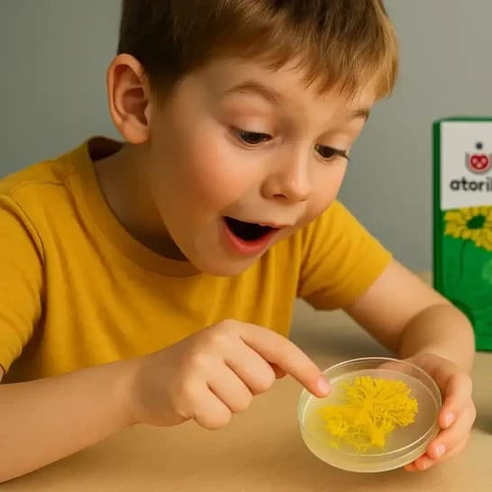 Garçon de 6 ans réalisant la box de science Le réveil et le défi du blob