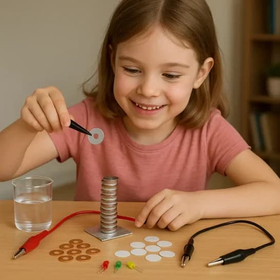 Fille de 6 ans réalisant la box scientifique La pile de Volta
