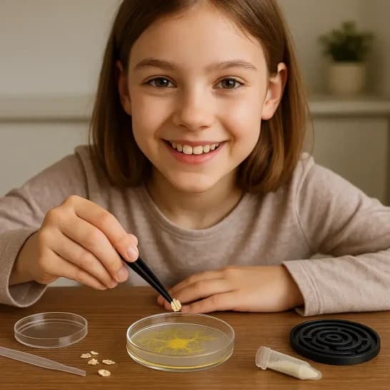 Fille de 9 ans réalisant la box scientifique Le réveil et le défi du blob